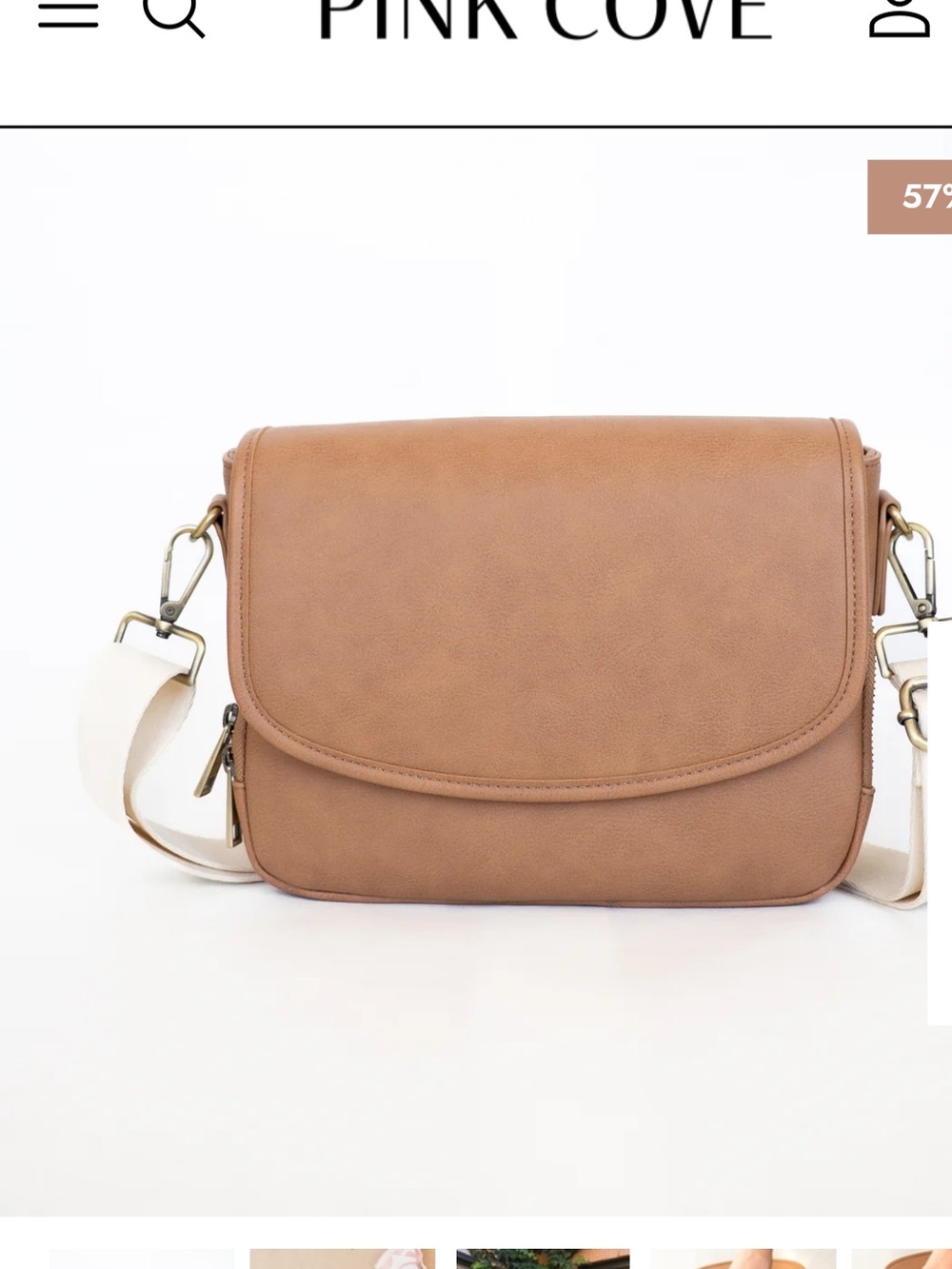Pink Cove Tan Crossbody Bag with Cream Strap